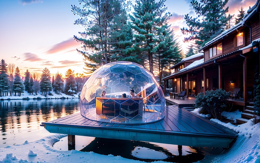 Enceinte hivernale transparente pour jacuzzi