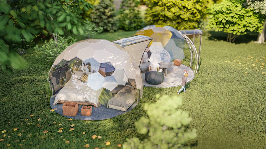 Due cupole glamping della stessa dimensione collegate tra loro