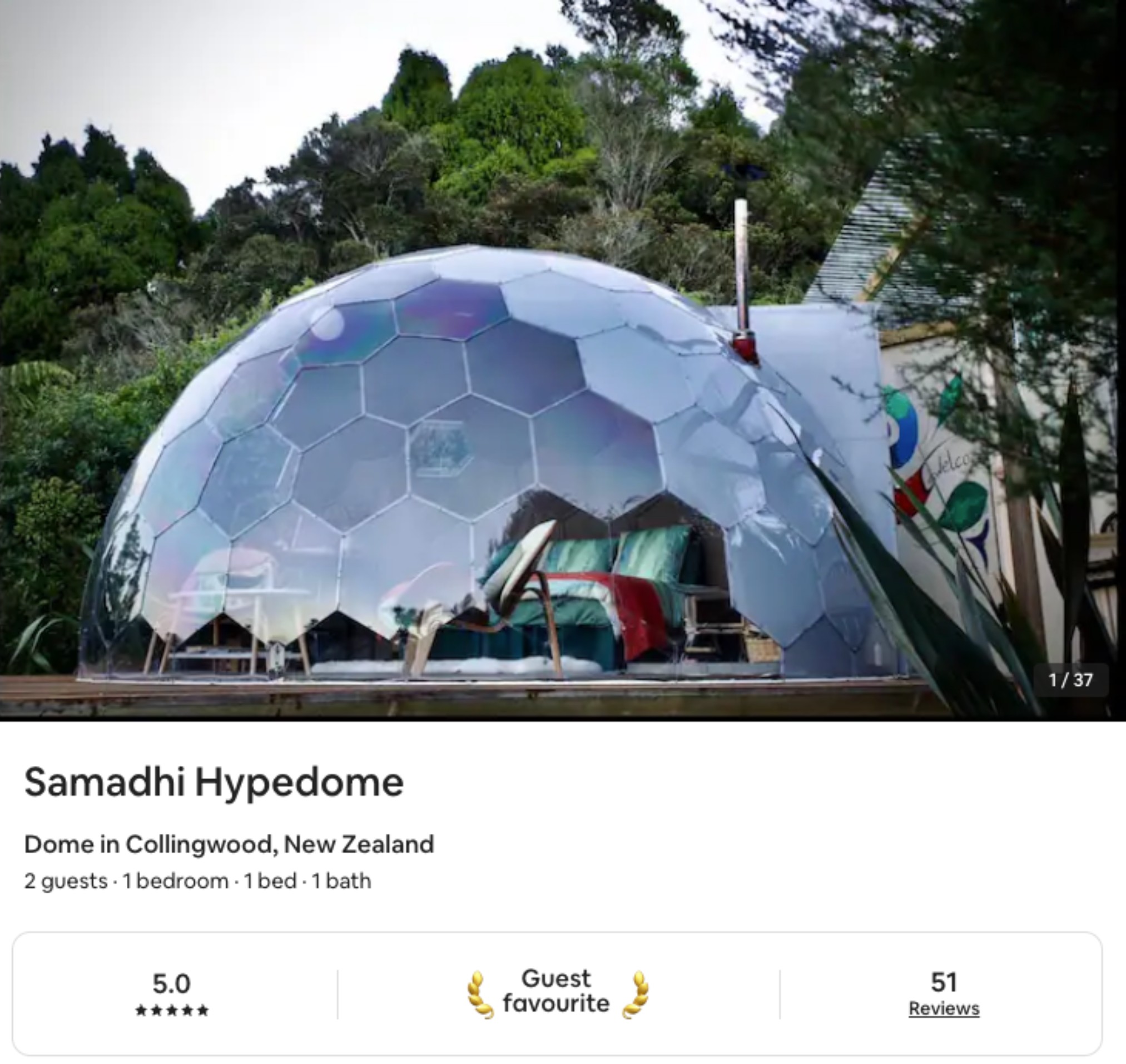 Note moyenne d'Airbnb de 5.0 pour Samadhi Hypedome