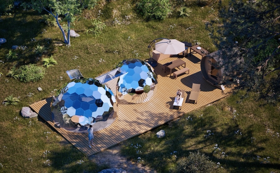 allestimenti multi-cupola a specchio per il glamping