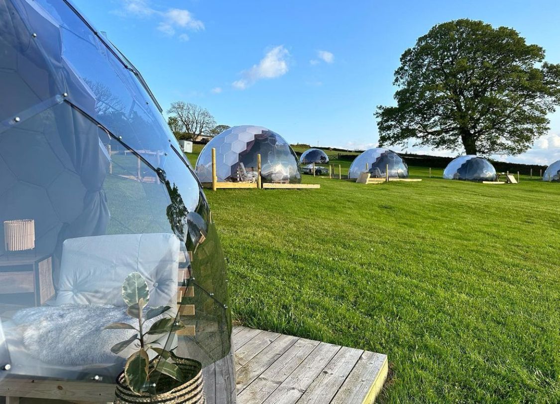 Stilvolle geodätische Kuppel-Glamping-Pods unter freiem Himmel