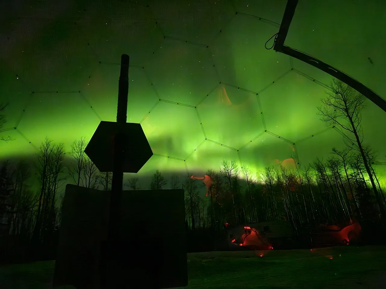Northern lights seen from the clear bedroom dome