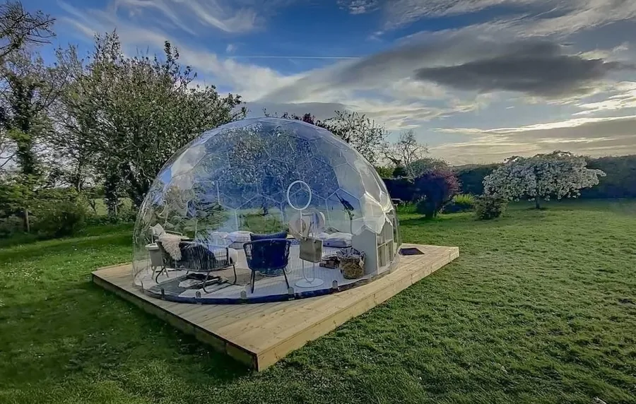 A beautiful Hypedome arranged as a lounge in the garden
