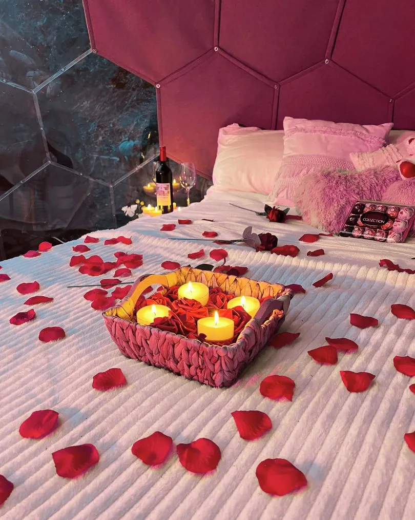 a bed in a hypedome graden couple's retreat