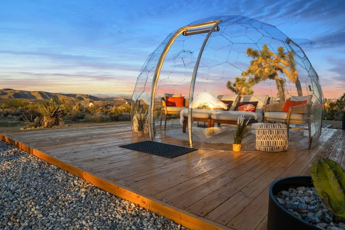 Exterior of a Hypedome stargazing dome in a desert landscape