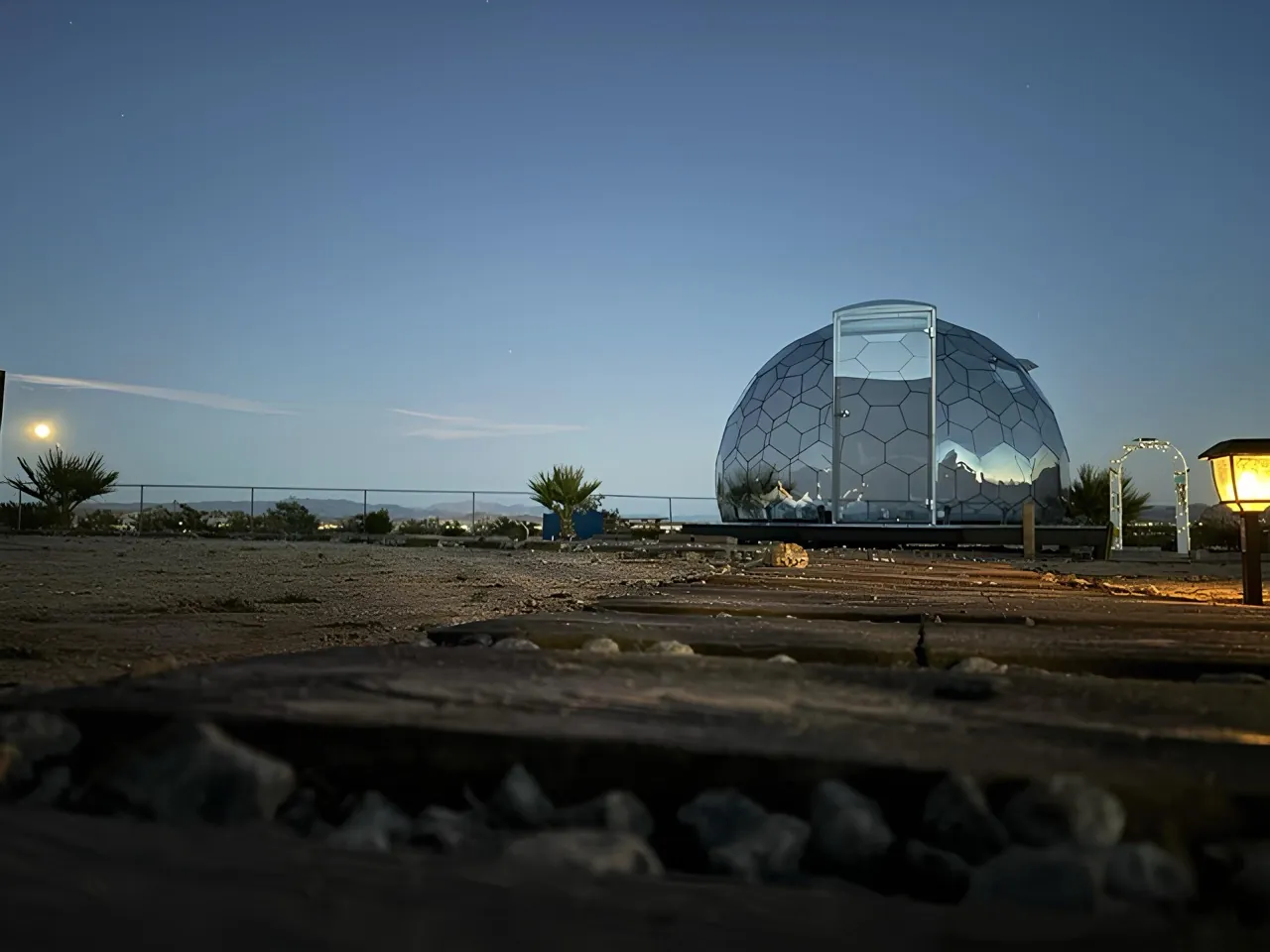 A Hypedome positioned in a garden for an unobstructed view of the sky