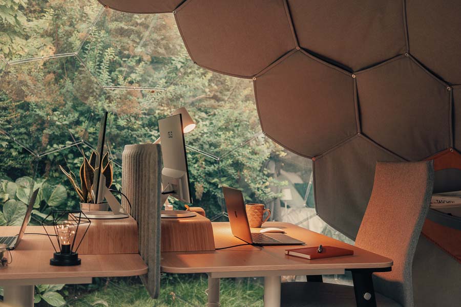Gartenbüro-Pod mit tiefer Arbeitszone