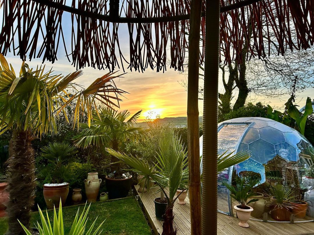 Un dôme écologique entouré de verdure dans un beau jardin
