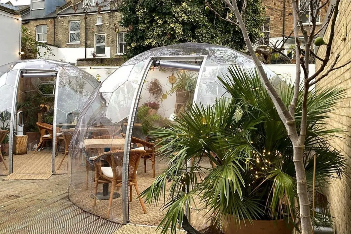 Garden domes on a cafe's patio