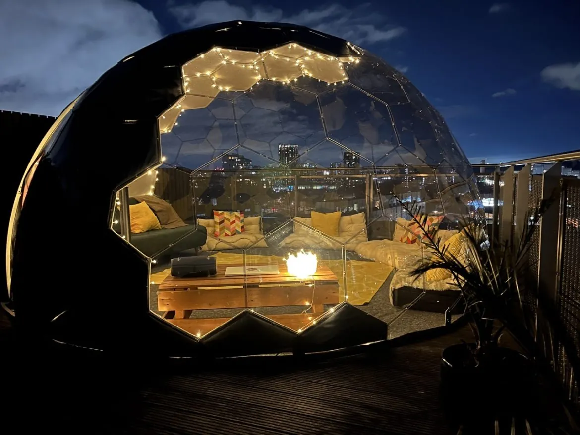 Illuminated sky dome on the rooftop in London