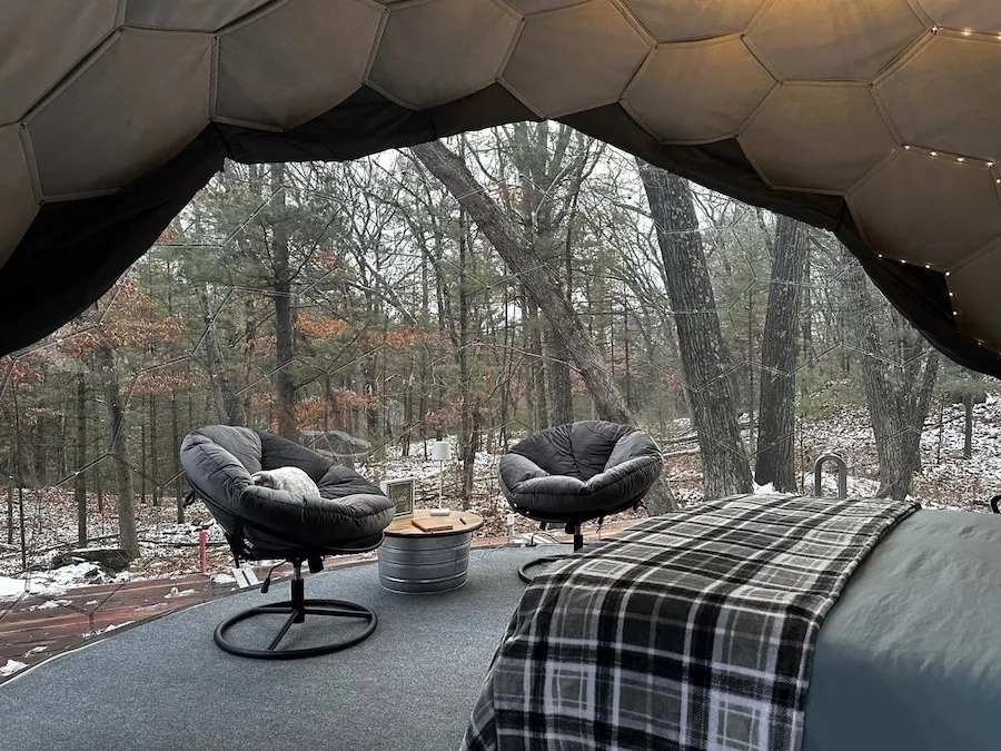 Cozy glamping bedroom