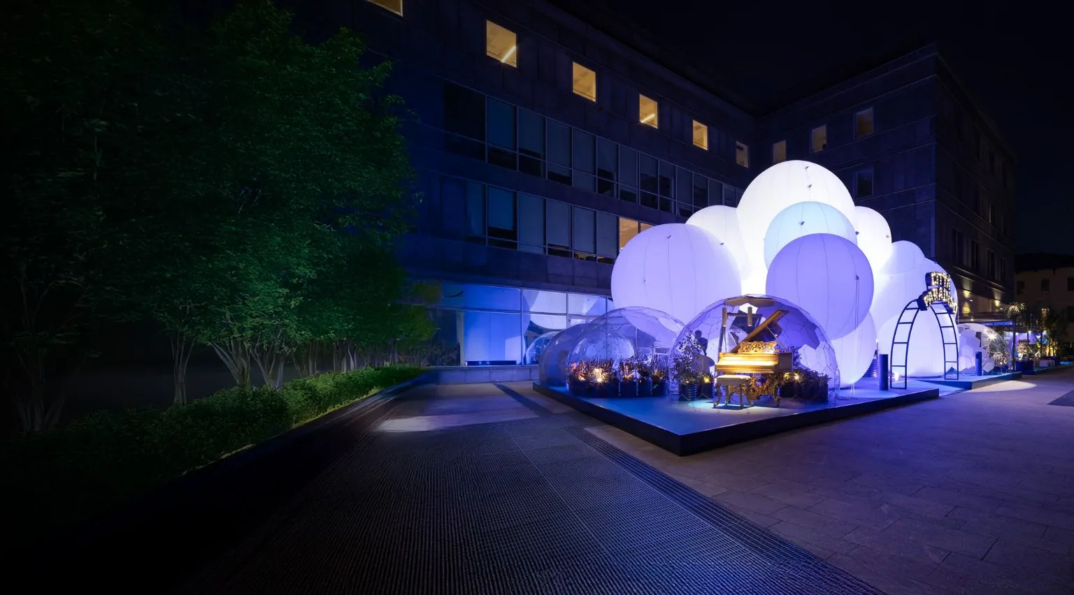 A beautifull blue-illuminated domes and spheres