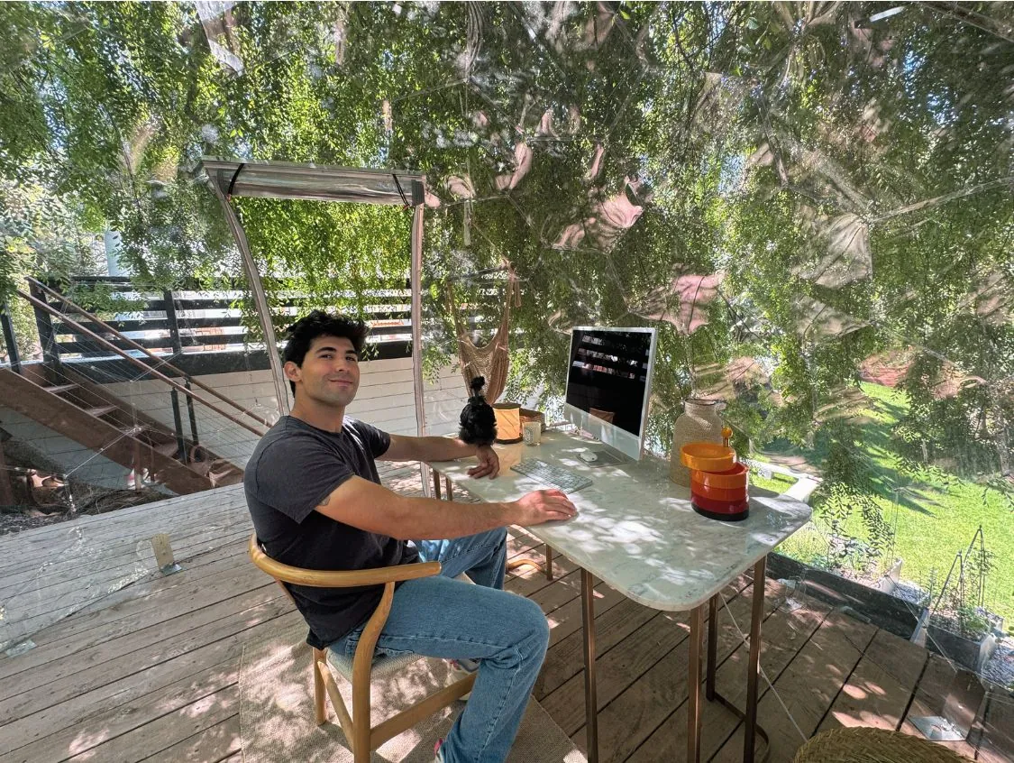 Tal Drori in his outdoor office in a dome in Los Angeles